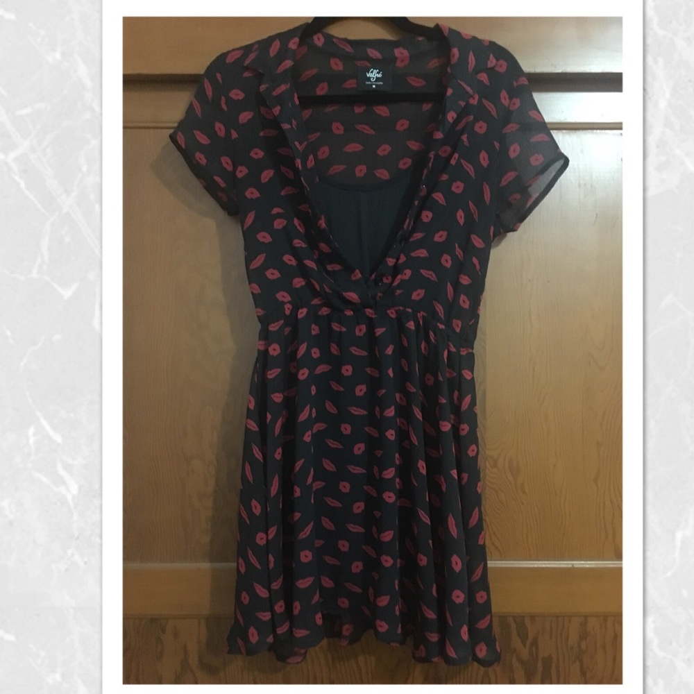 Valfre Sheer Black Dress with Red Lips